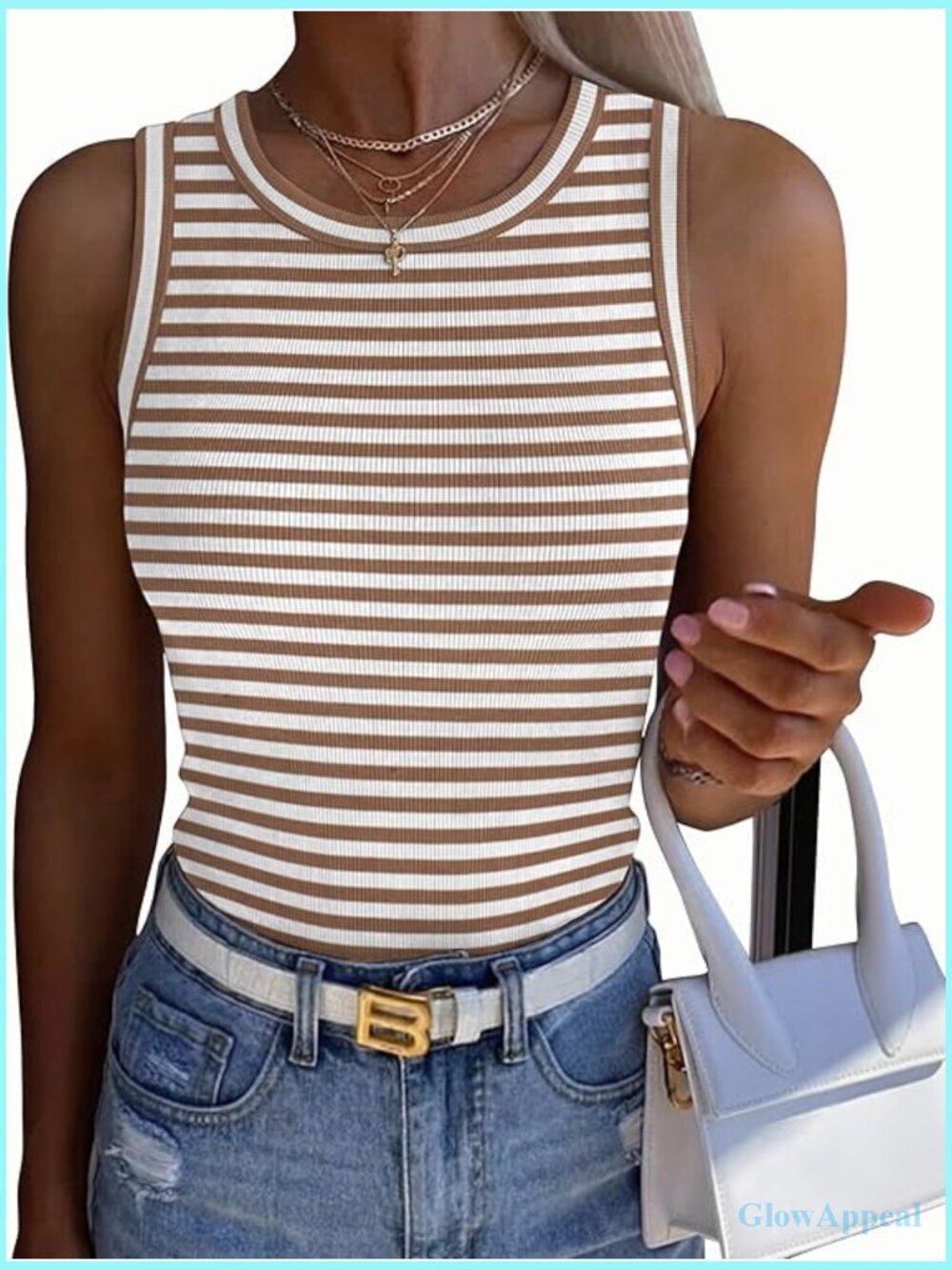 Sleeveless Ribbed Tank Top Slim Fit Racerback Crewneck Summer Casual